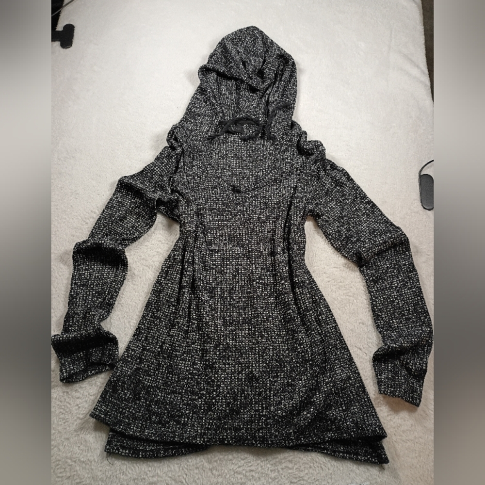 Aeropostale Black White Knit Hoodie Pullover XS/S Textured Sweater